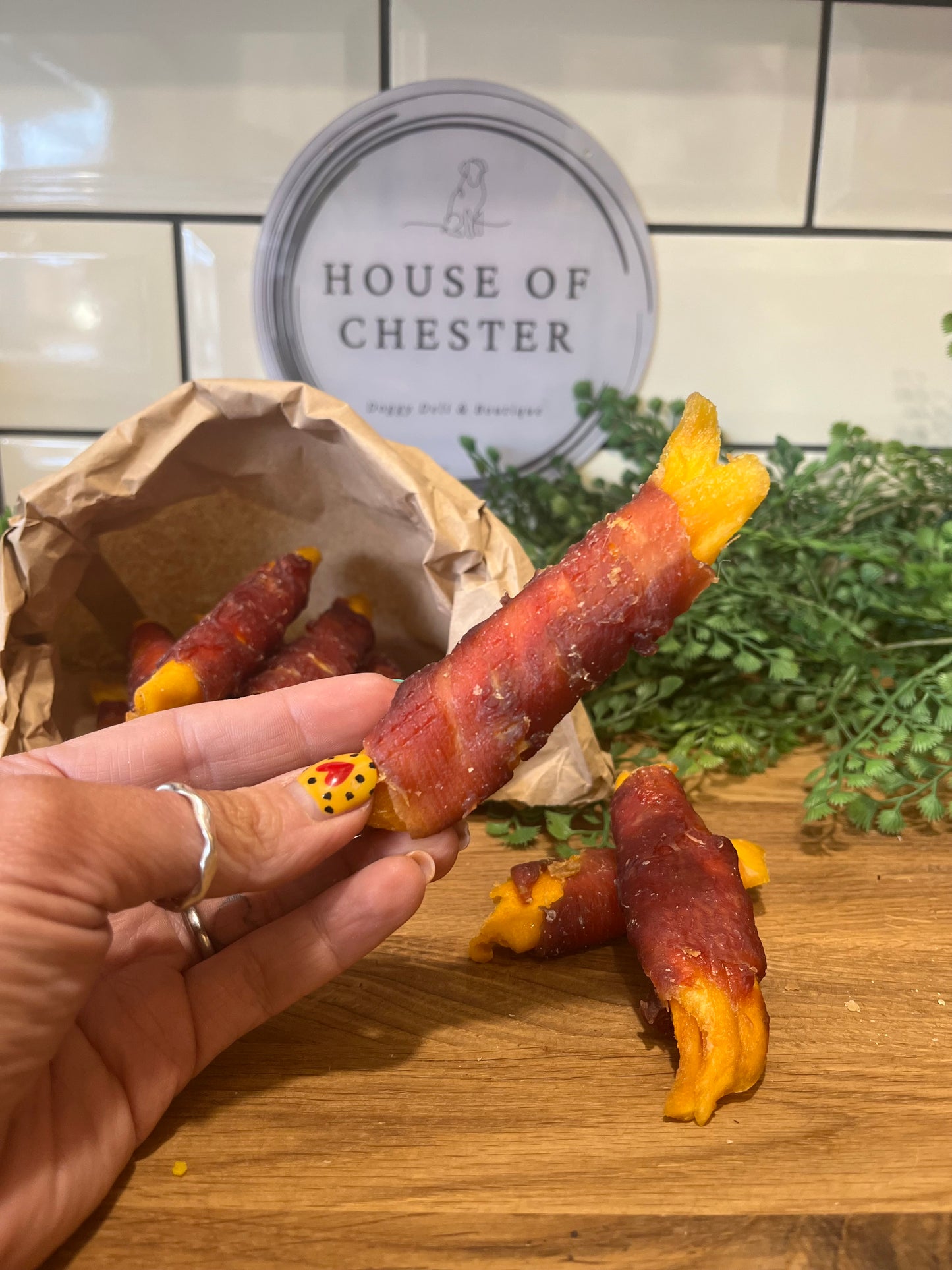 Duck Wrapped Mango Chunks