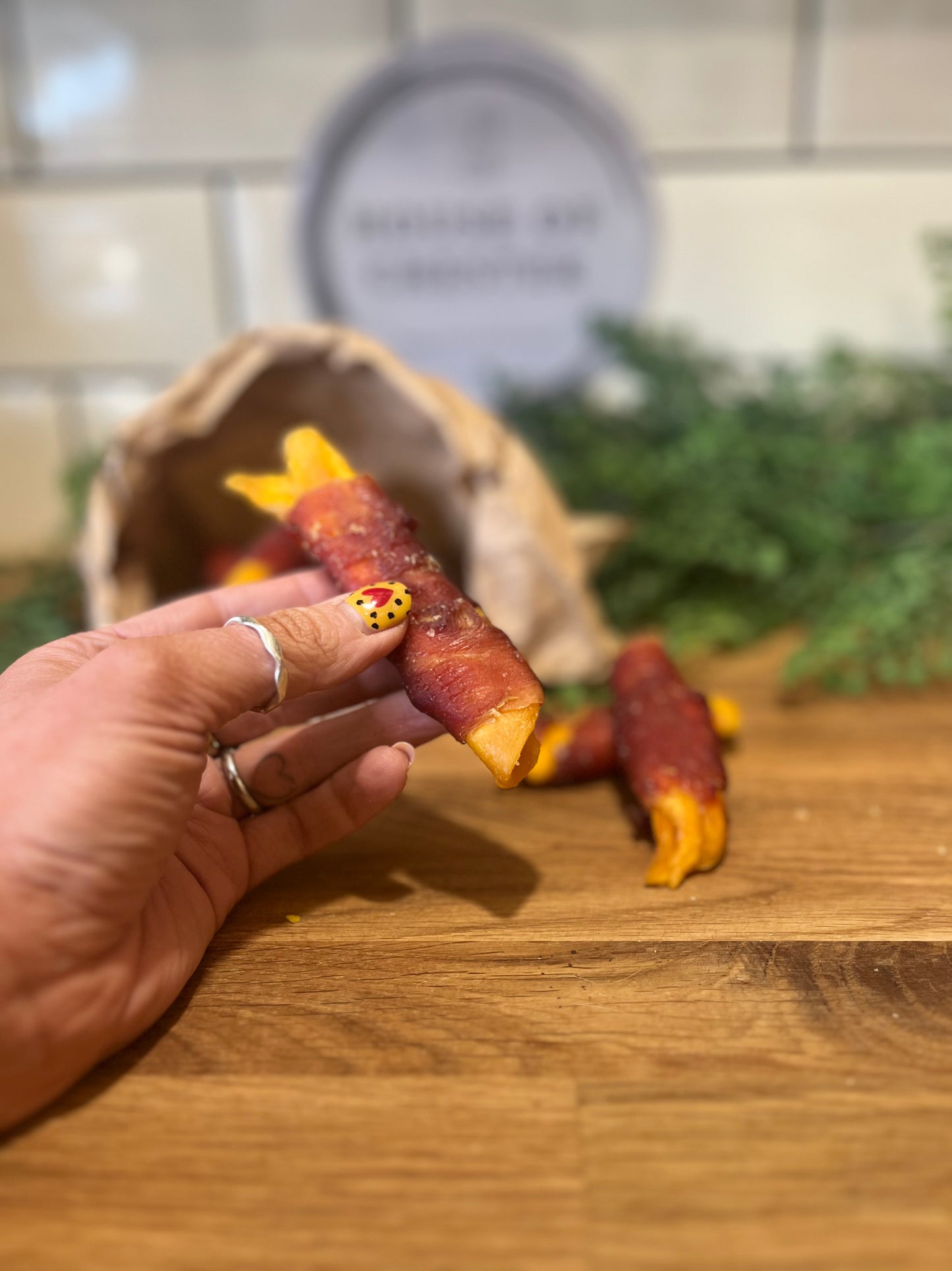 Duck Wrapped Mango Chunks